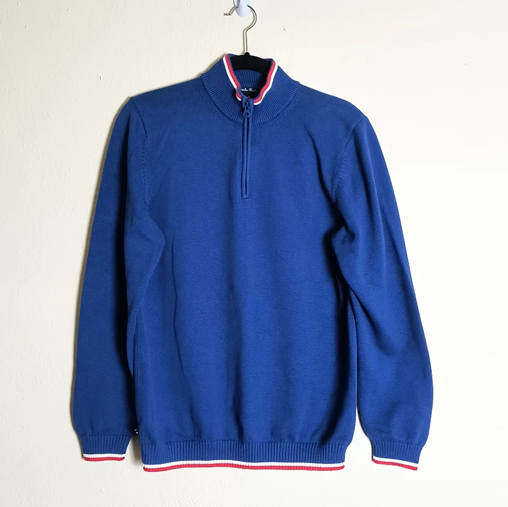 Brooks Brother Fleece Men's Blue Half-Zip Sweater Size Junior XL Casual - Picture 2 of 14